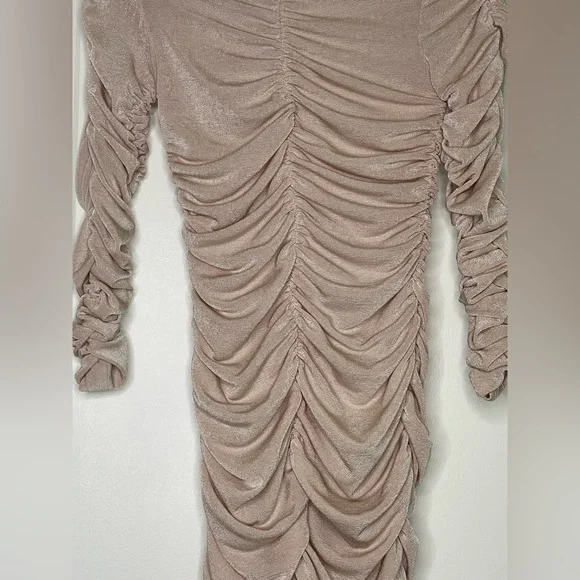 Pretty Little Thing Beige Ruched Slinky Midi Dress - Picture 4 of 9